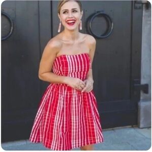 Vineyard Vines Strapless Gingham Dress Red White Checked Plaid Silk Blend Size 4
